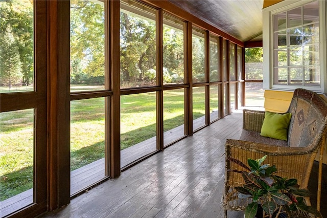 sunroom with wood ceiling