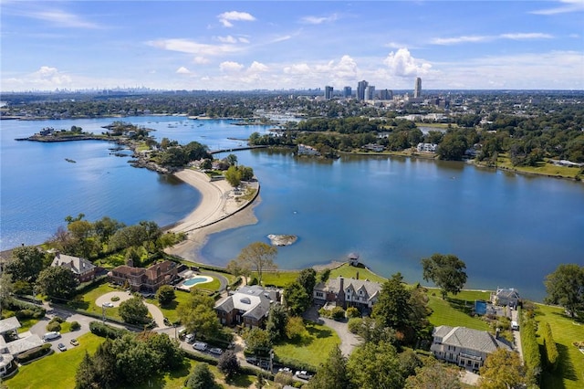 aerial view with a water view