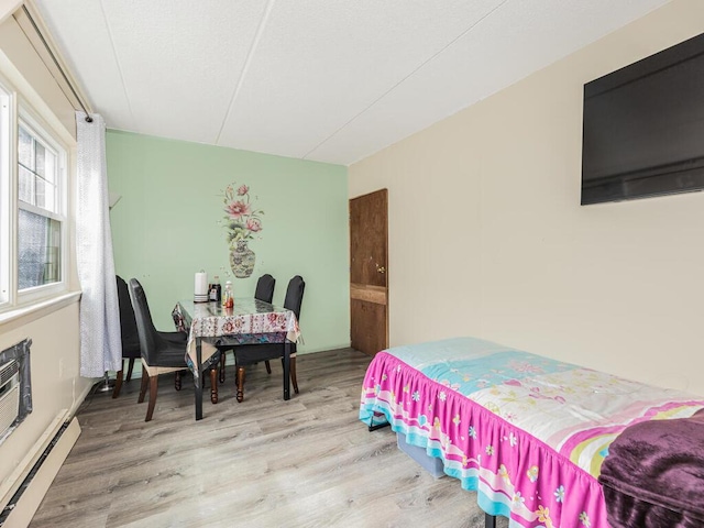 bedroom featuring a baseboard radiator and hardwood / wood-style flooring