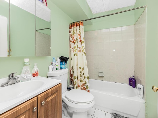 full bathroom with tile patterned flooring, vanity, shower / bath combination with curtain, and toilet