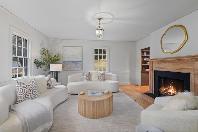 living room featuring light hardwood / wood-style floors and a wealth of natural light