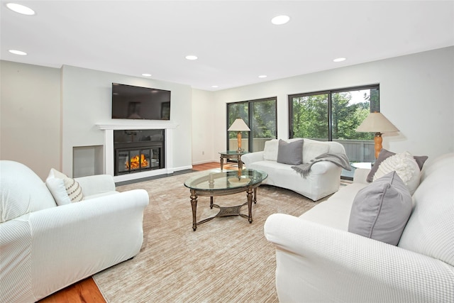 7 High Point Cir, Chappaqua, NY 10514 - living area featuring recessed lighting, wood finished floors, and a glass covered fireplace
