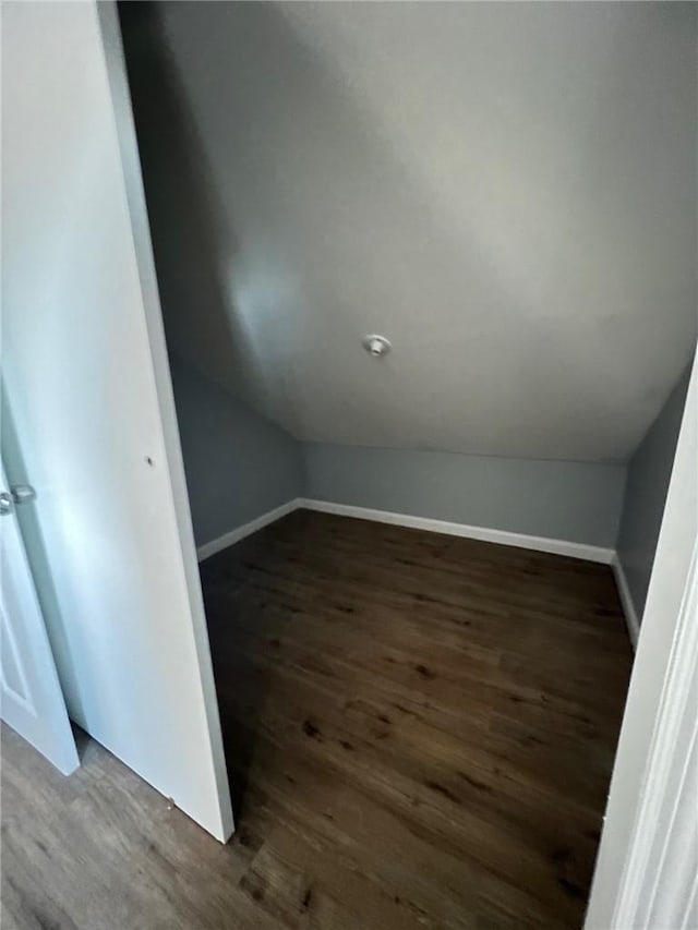 additional living space with dark hardwood / wood-style flooring and lofted ceiling