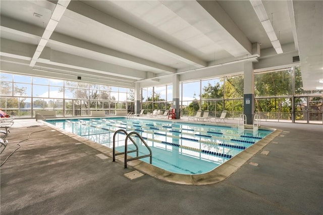 view of swimming pool featuring a patio area