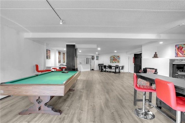 playroom featuring light hardwood / wood-style floors and billiards