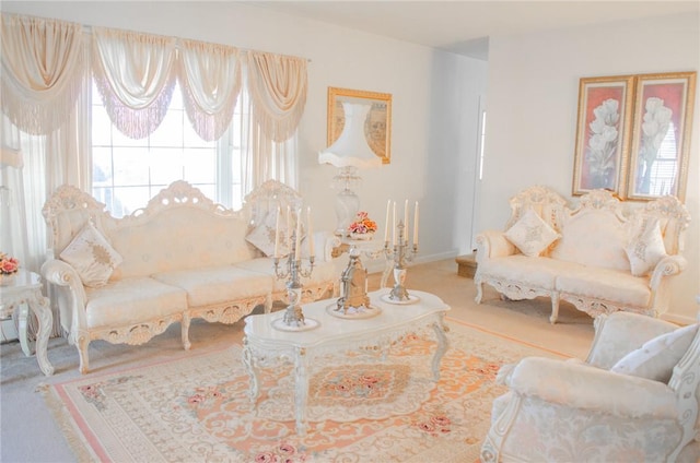 living room featuring carpet flooring