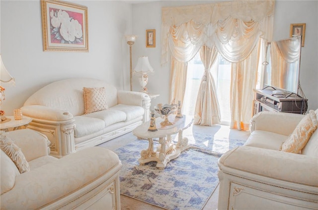 living room with light colored carpet