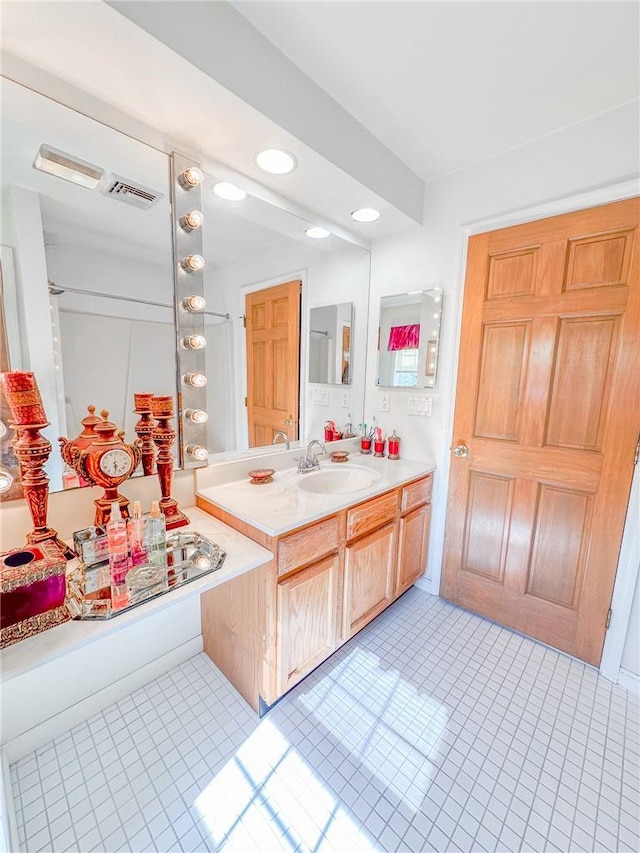 126 Canterbury, Saugerties, NY 12477 - bathroom with vanity, recessed lighting, and tile patterned floors