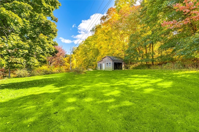 view of yard featuring an outdoor structure