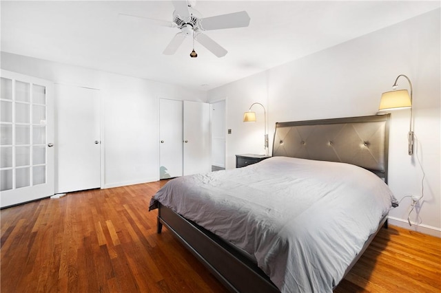 bedroom featuring ceiling fan and hardwood / wood-style floors