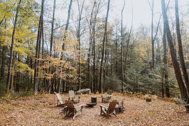 view of yard with an outdoor fire pit