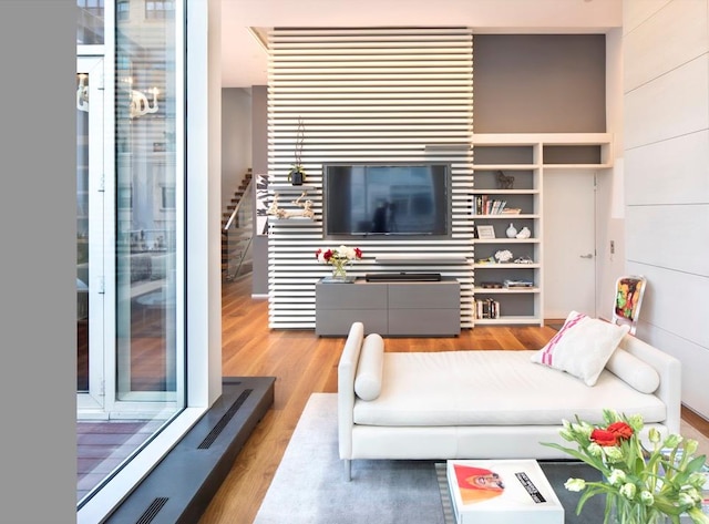 living room with hardwood / wood-style flooring