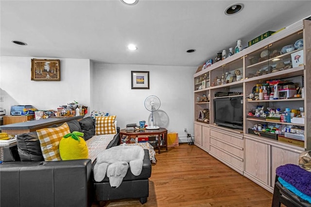 living room with light hardwood / wood-style flooring