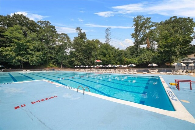 view of swimming pool with a patio