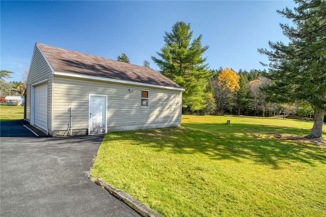 view of outbuilding with a lawn