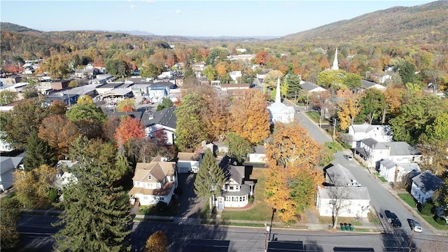 drone / aerial view featuring a mountain view