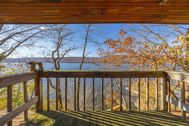 wooden terrace with a water view