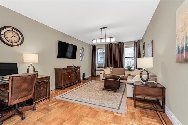 living room with light parquet flooring