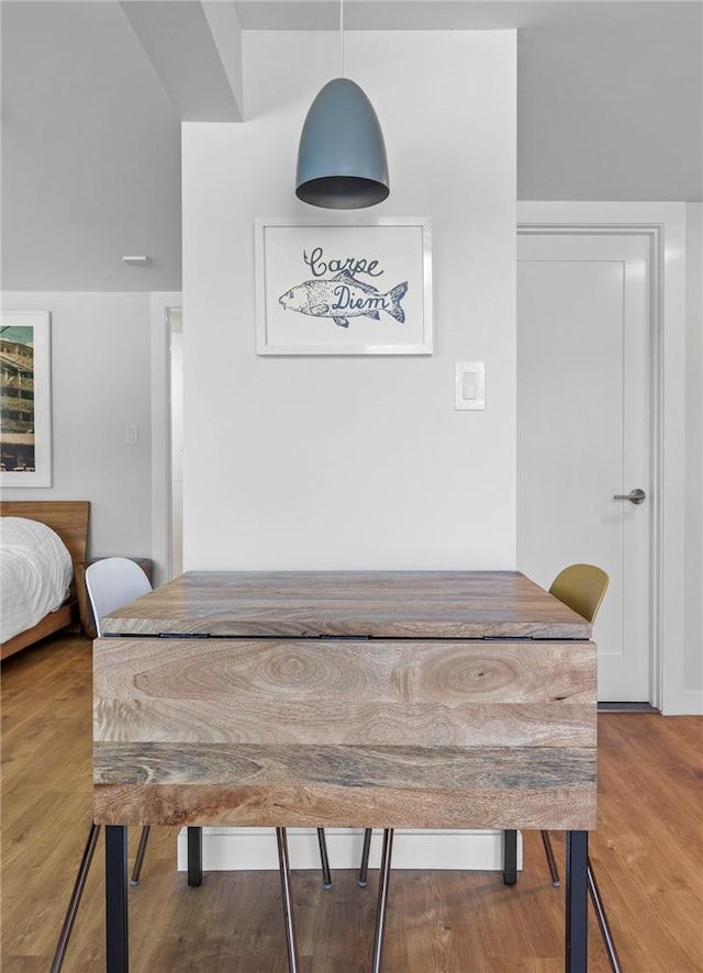 dining space with hardwood / wood-style flooring