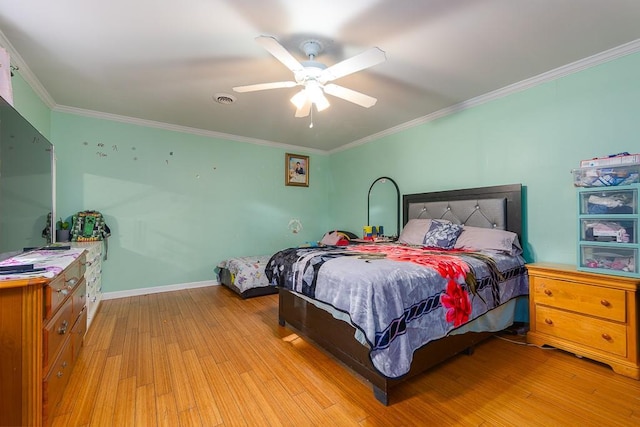 4 Newport Dr, Nanuet, NY 10954 - bedroom with ornamental molding, light wood-style floors, baseboards, and a ceiling fan