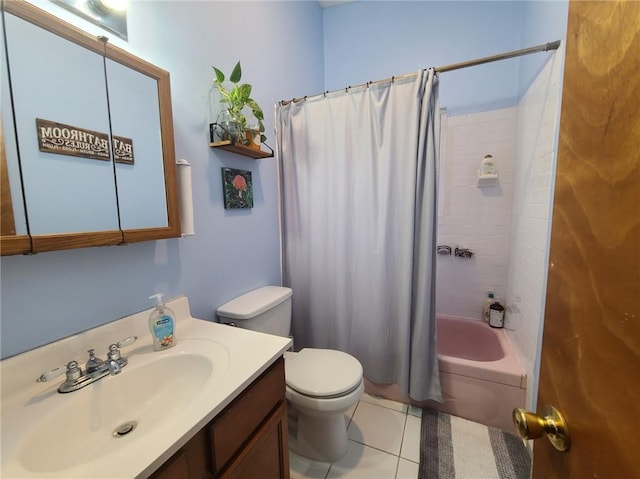 full bathroom with toilet, vanity, tile patterned floors, and shower / bath combo with shower curtain