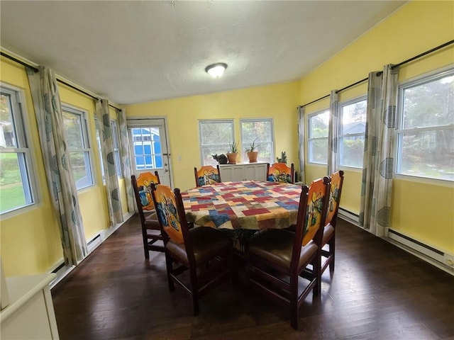 dining area with dark wood-type flooring