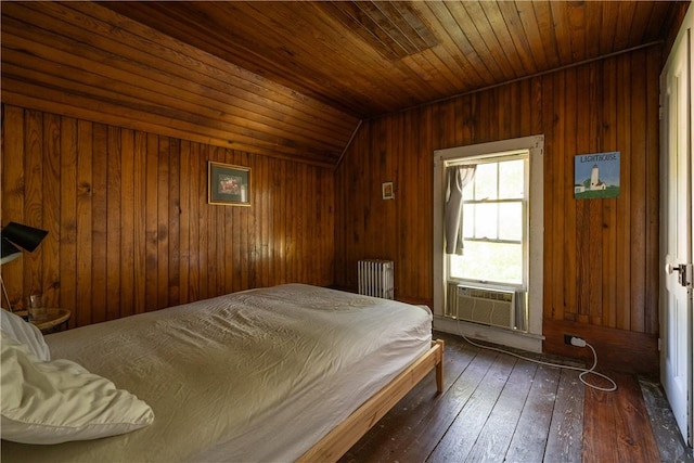 24921 State Highway 97, Hancock, NY 13783 - bedroom featuring radiator, wooden ceiling, dark hardwood / wood-style flooring, cooling unit, and lofted ceiling