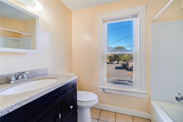 bathroom with tile patterned flooring, vanity, and toilet