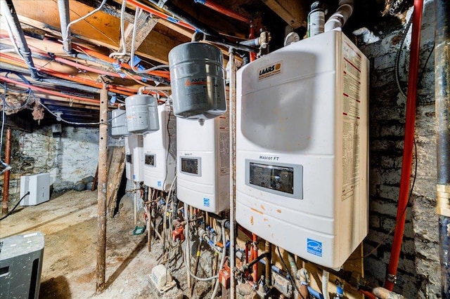 utility room with tankless water heater