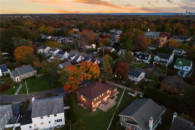 view of aerial view at dusk