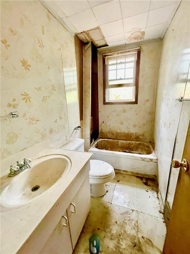 bathroom with toilet, a tub, and sink