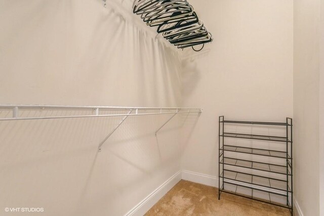 spacious closet featuring light carpet