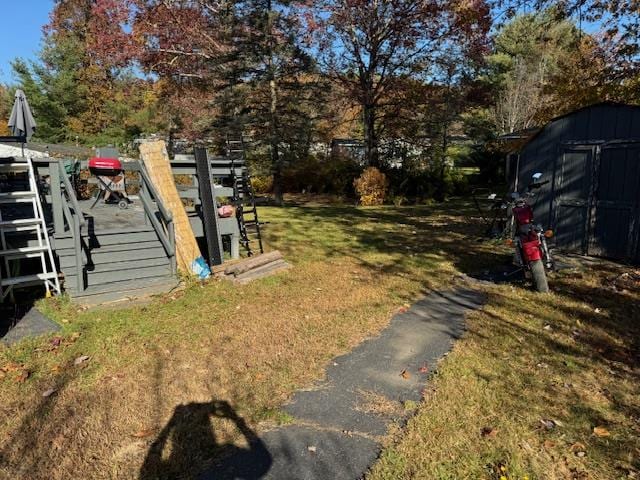 view of yard with a shed