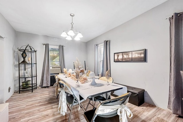 dining room with a notable chandelier and light hardwood / wood-style flooring