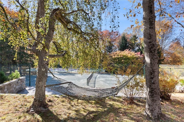 view of water feature featuring fence