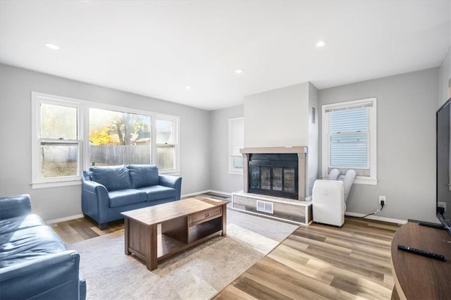 living room featuring light wood-type flooring