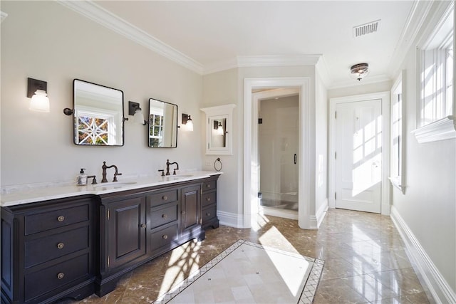 bathroom featuring vanity and ornamental molding