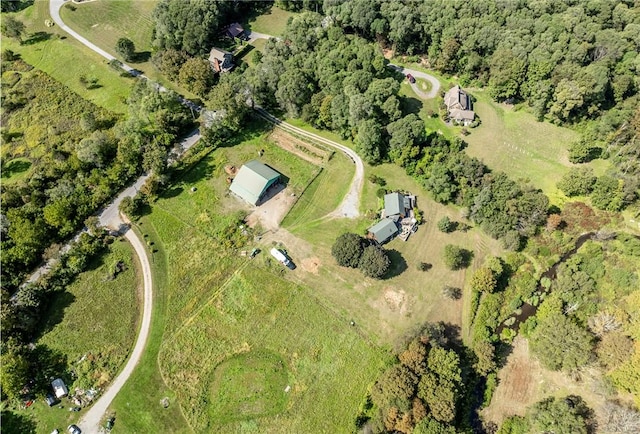 birds eye view of property with a rural view