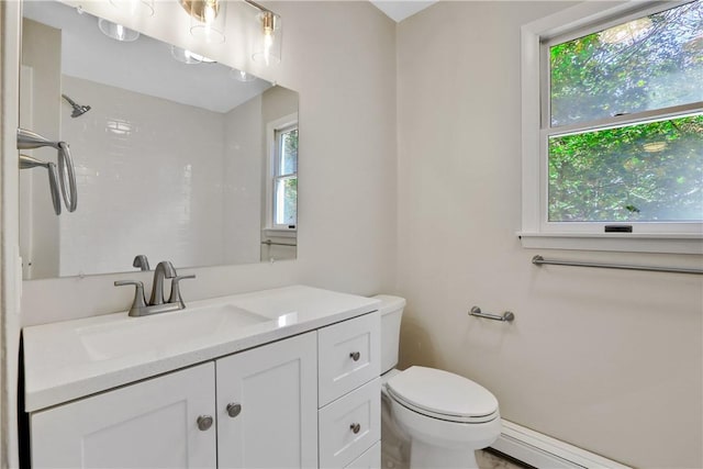 2 Requa St, Briarcliff Manor, NY 10510 - bathroom featuring toilet, vanity, a baseboard radiator, and a shower