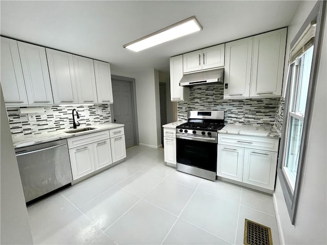 kitchen featuring white cabinetry, sink, plenty of natural light, and appliances with stainless steel finishes