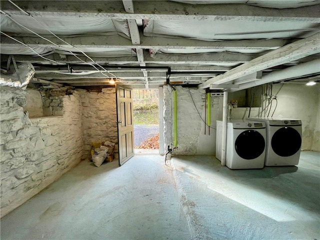 basement with independent washer and dryer