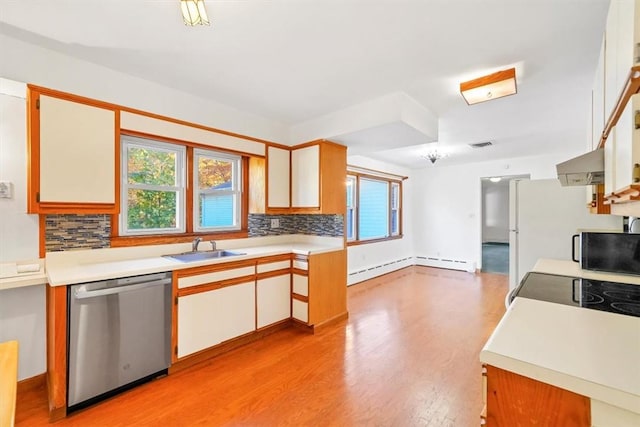 kitchen featuring dishwasher, light hardwood / wood-style flooring, a wealth of natural light, and sink