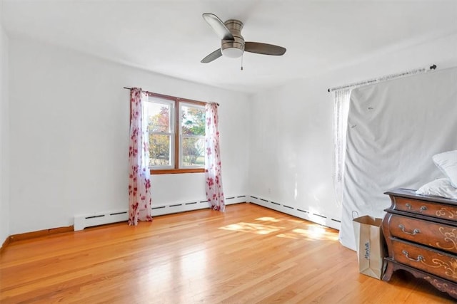 bedroom featuring ceiling fan and light wood-type flooring