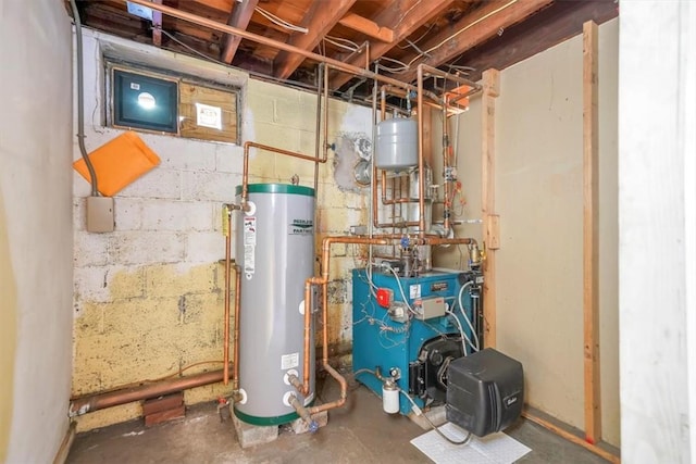 utility room featuring water heater