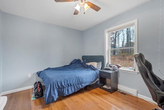 bedroom featuring hardwood / wood-style flooring and ceiling fan