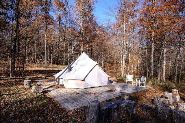 view of yard featuring a wooden deck