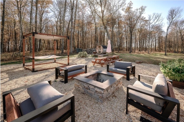 view of patio / terrace featuring an outdoor fire pit