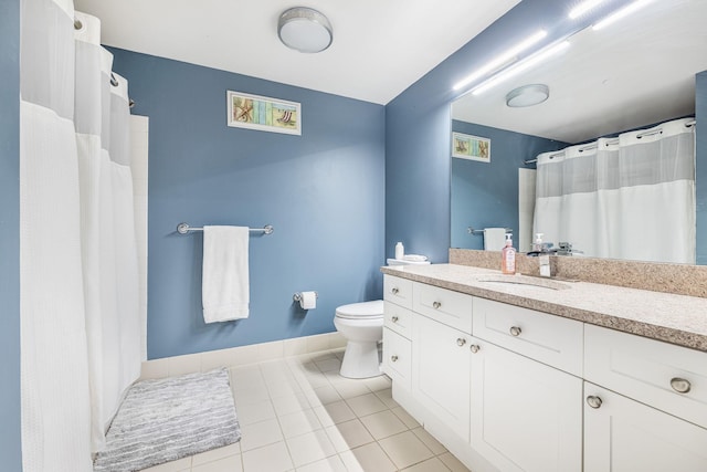 bathroom with tile patterned flooring, vanity, and toilet