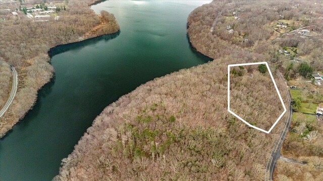 350 W Shore Dr, Carmel, NY 10512 - aerial view of property's location featuring a nearby body of water and property boundaries highlighted