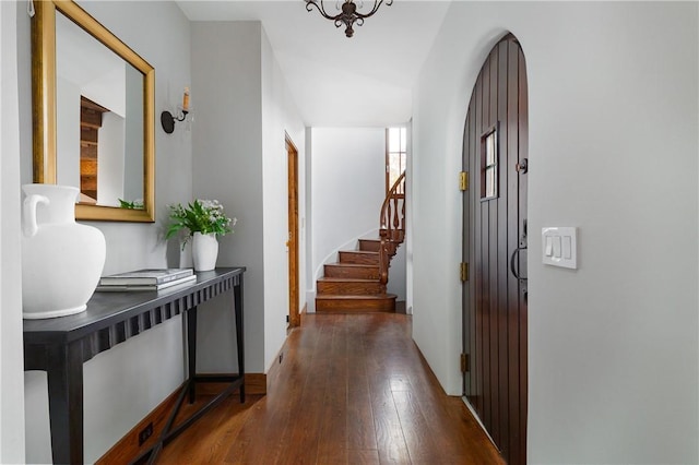 hall featuring dark hardwood / wood-style floors